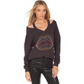 Lauren Moshi Patricia Rainbow Lip Outline Embroidered Cutout V-Neck Sweatshirt