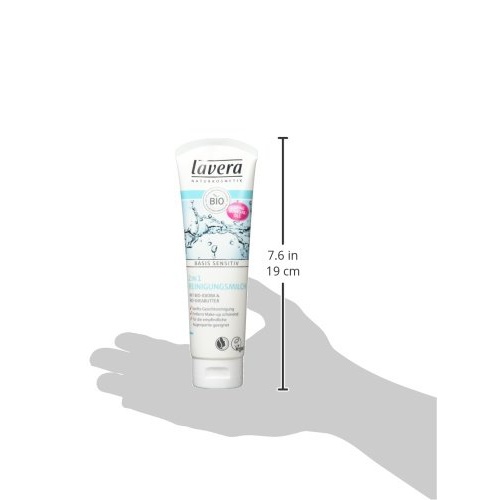  Lavera Cleansing Milk 2-in-1, Natural Makeup Remover - Calm, Clear, Smooth and Nourished Skin, All Skin Types (125ml/4.1oz) - Single Pack