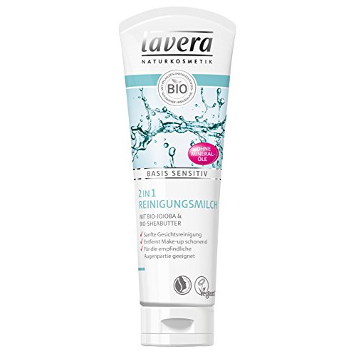  Lavera Cleansing Milk 2-in-1, Natural Makeup Remover - Calm, Clear, Smooth and Nourished Skin, All Skin Types (125ml/4.1oz) - Single Pack