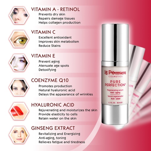  Le Pommiere serum for face moisturizer 1.1 fl oz. Anti age hyaluronic acid. Anti-wrinkle & anti-aging to man & woman with vitamin C, A Retinol, E, Collagen, Q10. Antiage for all sk