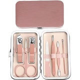 LeeFan, Professional Manicure Set, Grooming Kit 7 in1 for Lady, Stainless Steel Nail Clipper Hand and Foot Care Kits for Home and Travel,Pink