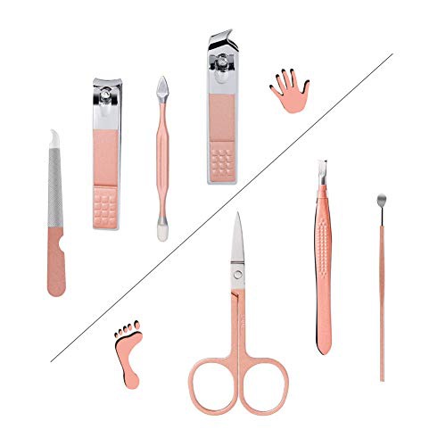  LeeFan, Professional Manicure Set, Grooming Kit 7 in1 for Lady, Stainless Steel Nail Clipper Hand and Foot Care Kits for Home and Travel,Pink