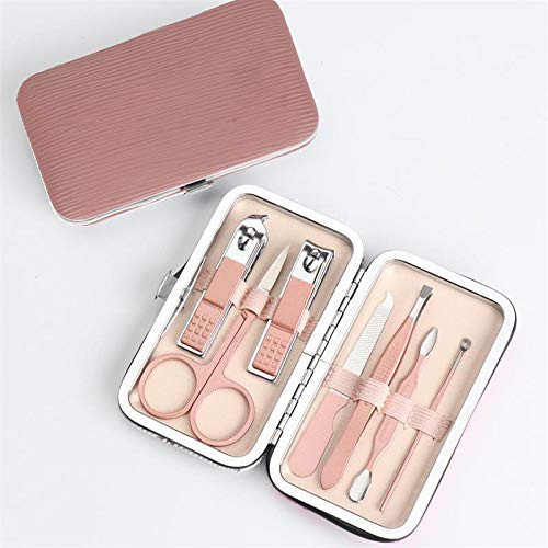  LeeFan, Professional Manicure Set, Grooming Kit 7 in1 for Lady, Stainless Steel Nail Clipper Hand and Foot Care Kits for Home and Travel,Pink