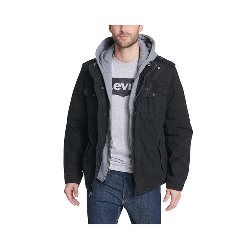 리바이스 Levis Mens Washed Cotton Hooded Military Jacket