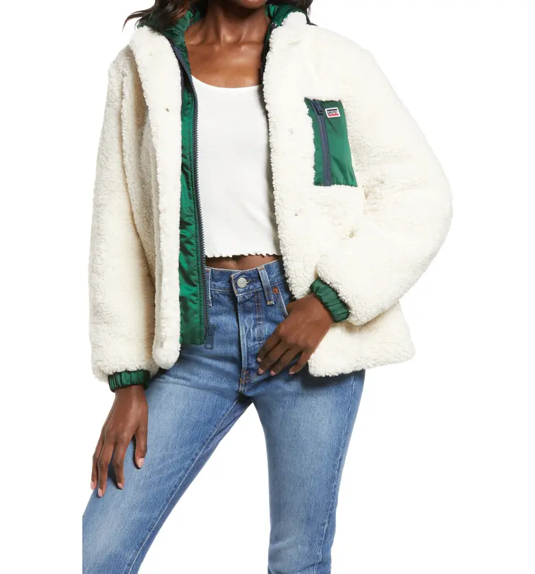 리바이스 Levis High Pile Fleece Hooded Zip Jacket_CREAM/ PINE GREEN