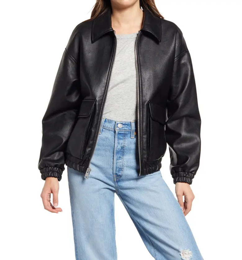 Levis Levis Womens Faux Leather Dad Bomber Jacket_BLACK