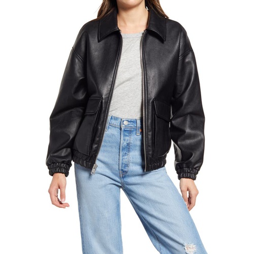 리바이스 Levis Levis Womens Faux Leather Dad Bomber Jacket_BLACK