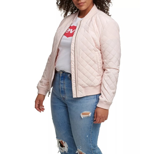 리바이스 Plus Size Trendy Diamond Quilted Bomber Jacket