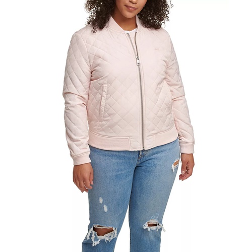 리바이스 Plus Size Trendy Diamond Quilted Bomber Jacket