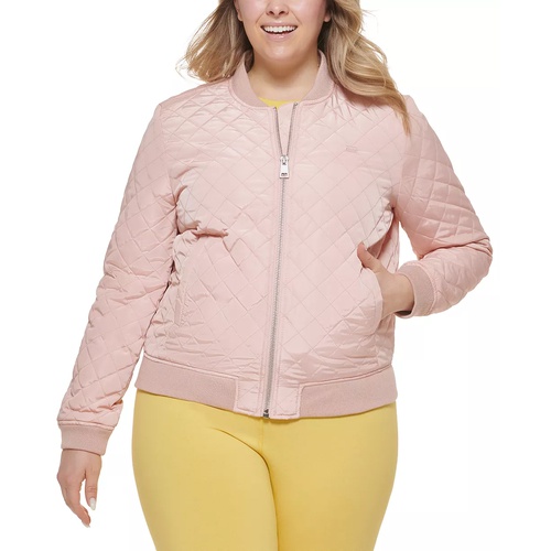 리바이스 Plus Size Trendy Diamond Quilted Bomber Jacket