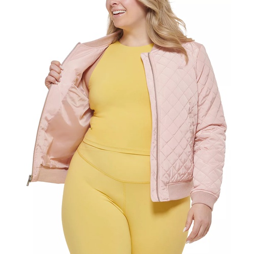 리바이스 Plus Size Trendy Diamond Quilted Bomber Jacket