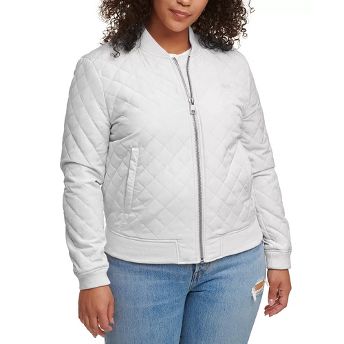 리바이스 Plus Size Trendy Diamond Quilted Bomber Jacket