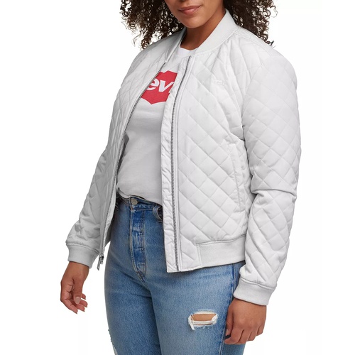 리바이스 Plus Size Trendy Diamond Quilted Bomber Jacket