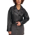 Womens Cropped Belted Moto Jacket