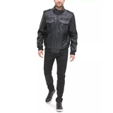 Mens Sherpa Lined Faux Leather Aviator Bomber