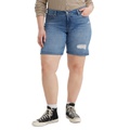 Plus Size Mid Length Distressed Denim Shorts