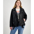 Plus Size Faux Leather Long Line Belted Moto Jacket