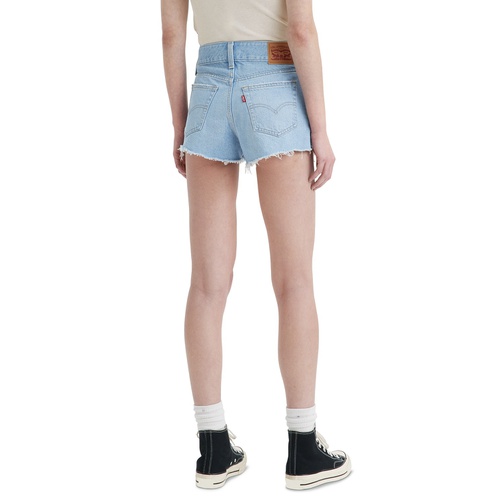 리바이스 Womens Distressed Frayed-Hem Super-Low Denim Shorts