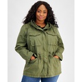 Plus Size Cotton Hooded Military Zip-Front Jacket