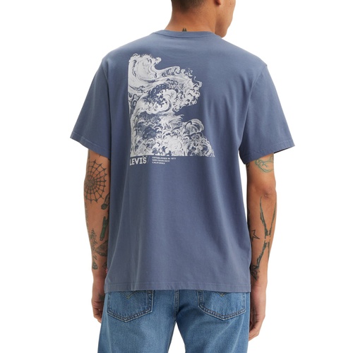 리바이스 Mens Relaxed-Fit Tidal Wave Logo Graphic T-Shirt