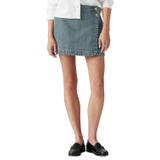 Womens Cotton Denim Mid-Rise Wrap Skirt