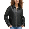 Womens Retro Faux-Leather Bomber Jacket