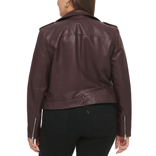 리바이스 Plus Size Faux Leather Belted Motorcycle Jacket