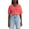 Womens Leanne Button-Front Puff-Sleeve Top
