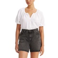 Womens Leanne Button-Front Puff-Sleeve Top