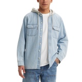 Mens Relaxed-Fit Hooded Denim Shirt Jacket