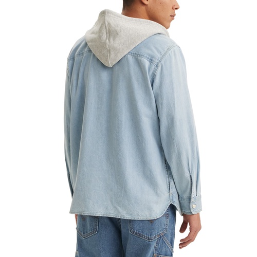 리바이스 Mens Relaxed-Fit Hooded Denim Shirt Jacket