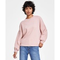 Womens Leo Crewneck Raw-Edge-Hem Sweater