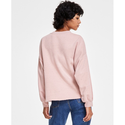 리바이스 Womens Leo Crewneck Raw-Edge-Hem Sweater