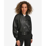 Womens Faux Leather Varsity Bomber Jacket