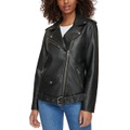 Womens Faux Leather Longline Belted Moto Jacket