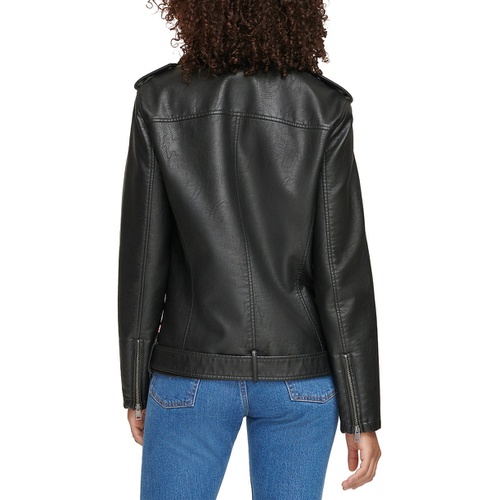 리바이스 Womens Faux Leather Longline Belted Moto Jacket