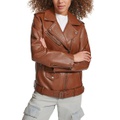 Womens Faux Leather Longline Belted Moto Jacket