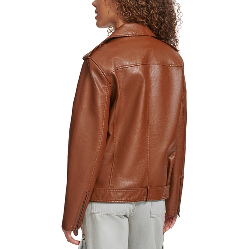 리바이스 Womens Faux Leather Longline Belted Moto Jacket