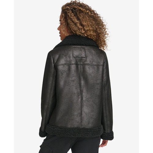 리바이스 Womens Faux Shearling Asymmetrical Moto Jacket