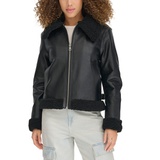 Womens Faux Leather Aviator Jacket