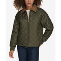 Womens Diamond Quilted Bomber with Corduroy Collar