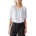 Womens Leanne Button-Front Puff-Sleeve Top