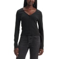 Womens Muse Ribbed Long-Sleeve Button-Up Top