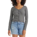 Womens Muse Ribbed Long-Sleeve Button-Up Top