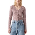 Womens Muse Ribbed Long-Sleeve Button-Up Top