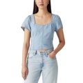 Womens Opehlia Denim Puff-Sleeve Corset Top