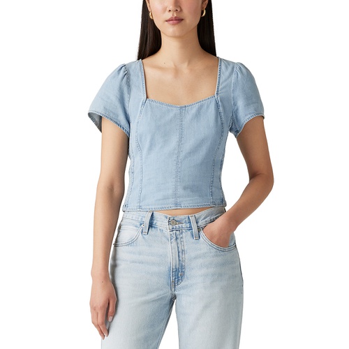 리바이스 Womens Opehlia Denim Puff-Sleeve Corset Top