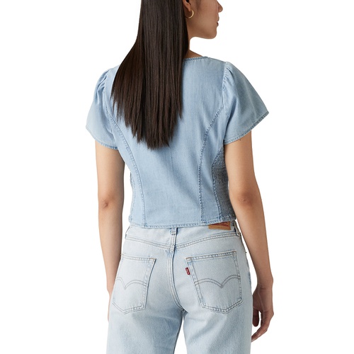 리바이스 Womens Opehlia Denim Puff-Sleeve Corset Top