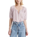 Womens Leanne Button-Front Puff-Sleeve Top