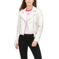 Womens Faux-Leather Belted Hem Moto Jacket